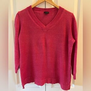 Talbots 100% linen Vibrant Pink V-Neck Sweater(L)